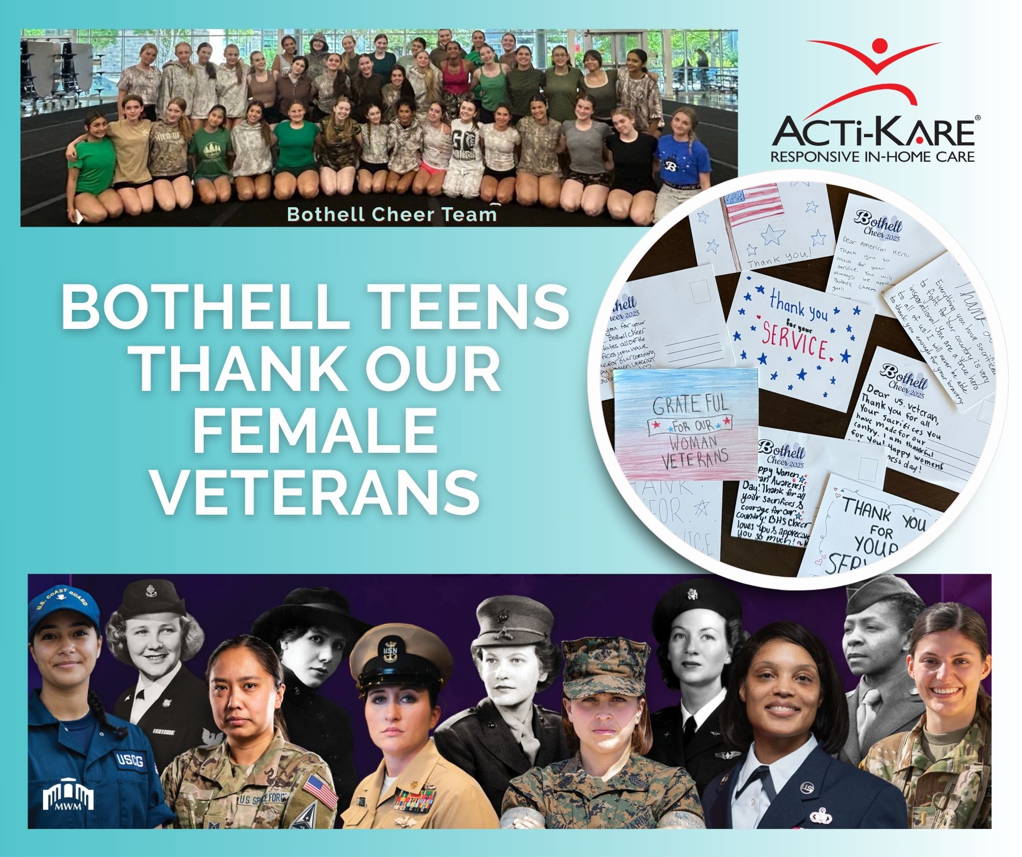 Bothell High School cheer team collage thanking female veterans – Acti-Kare Bothell High School cheer team collage thanking female veterans – Acti-Kare