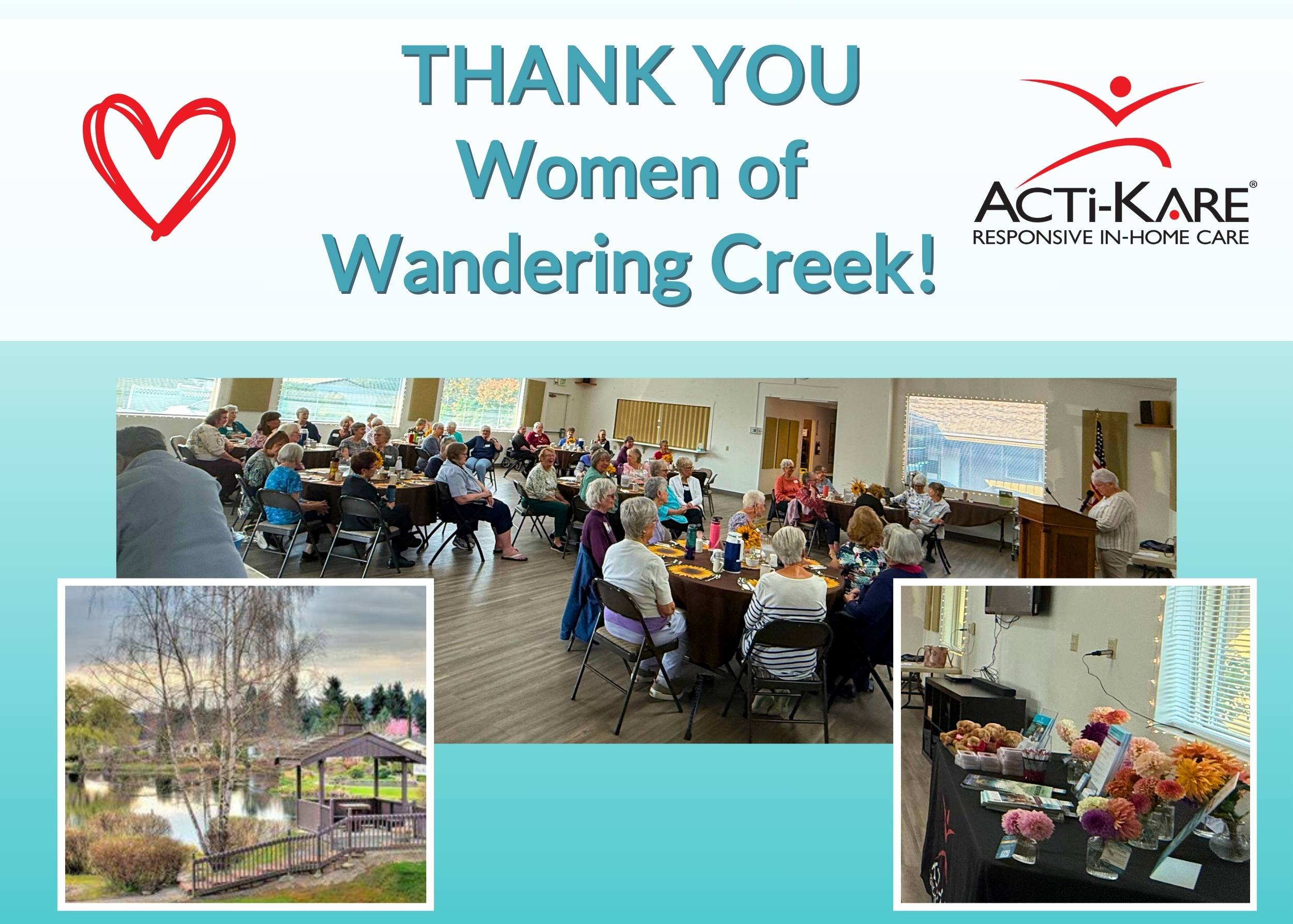 Home Care in Bothell, WA | Acti-Kare Visits Women of Wandering Creek Acti-Kare caregiver speaking to the Women of Wandering Creek senior community in Bothell, WA about home care.