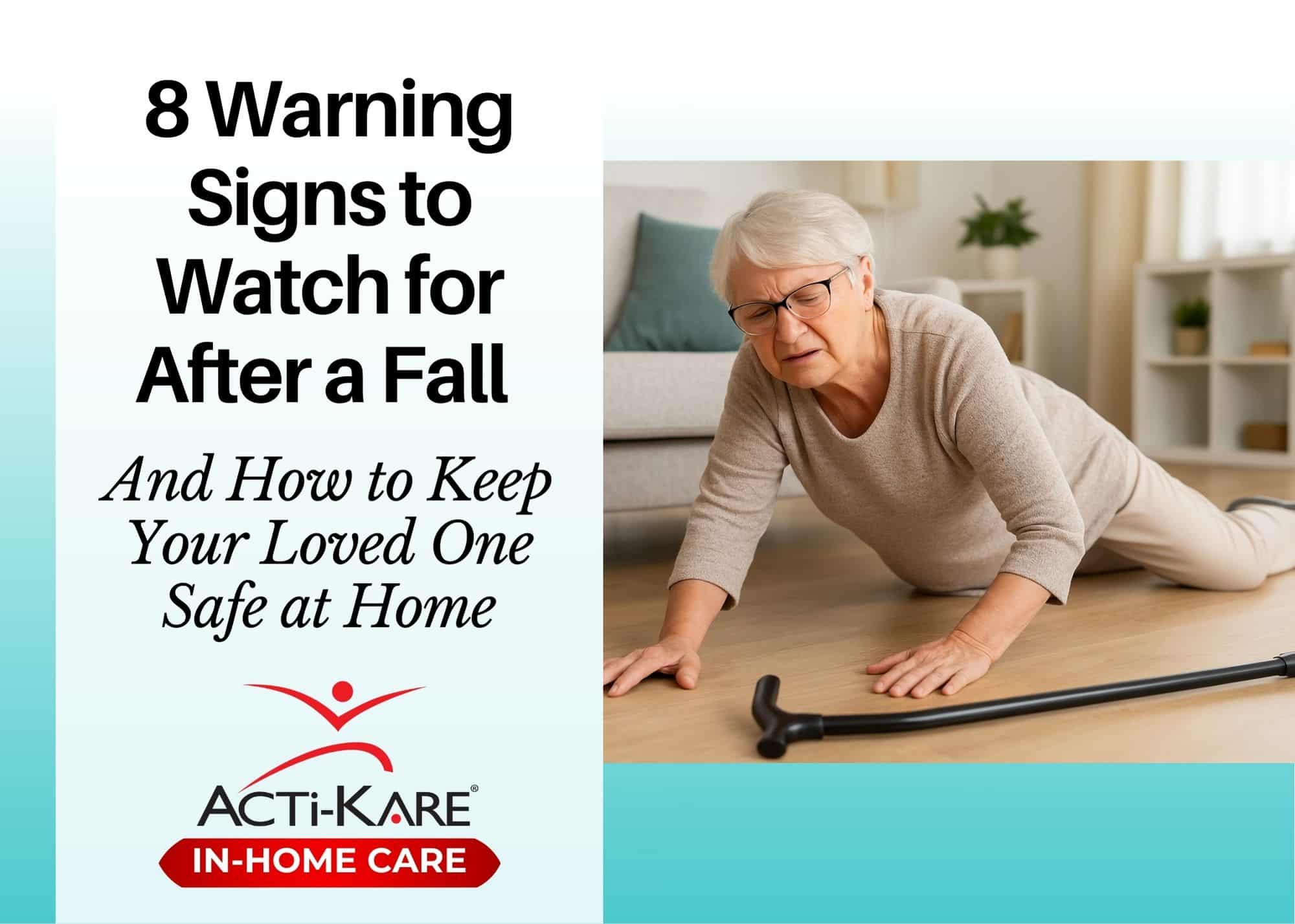 Warning Signs after a Fall Learn the 8 warning signs after an elderly fall, plus prevention tips and in-home care solutions to keep your loved one safe and independent at home.