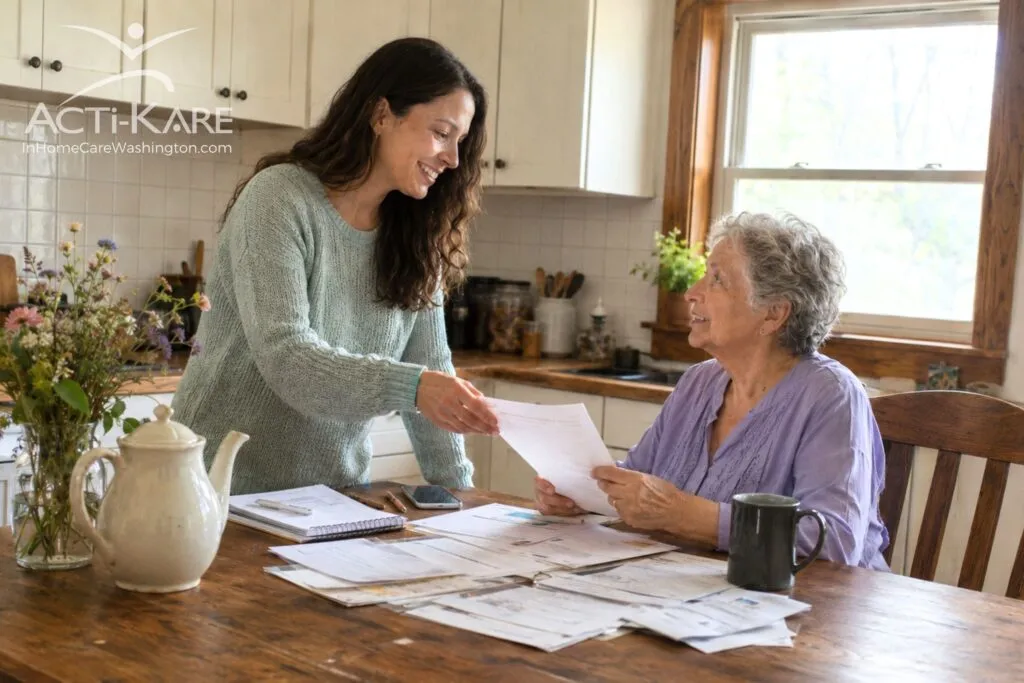 Daughter and Mother looking at bills for health care costs
