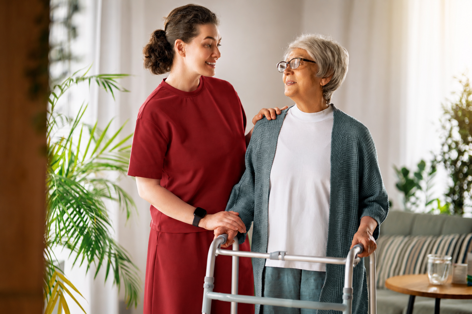 Help at Home in Seattle Home care for aging parents in Seattle WA with a compassionate Acti-Kare caregiver assisting an elderly parent with daily activities, personal care, mobility, and independent living at home.